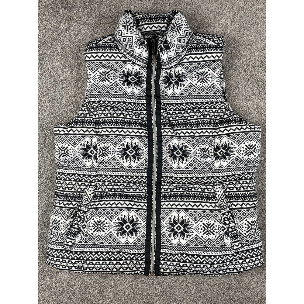 Lands End Vest Womens Medium Puffer Down Full Zip Fair Isle Snow Winter Layer
